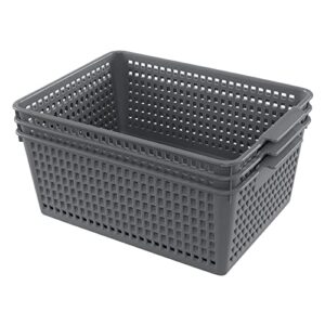 cadineus plastic organizing baskets, large open storage bins set of 3