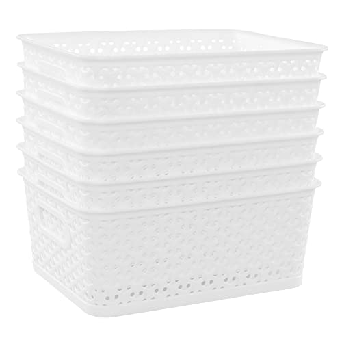 CadineUS Plastic Weave Baskets, 6 Pack Small Plastic Storage Basket Bins