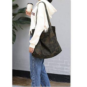 Women Large Vintage Canvas Camouflage Tote Shoulder Bag Shopping Handbag Hobo (Green)