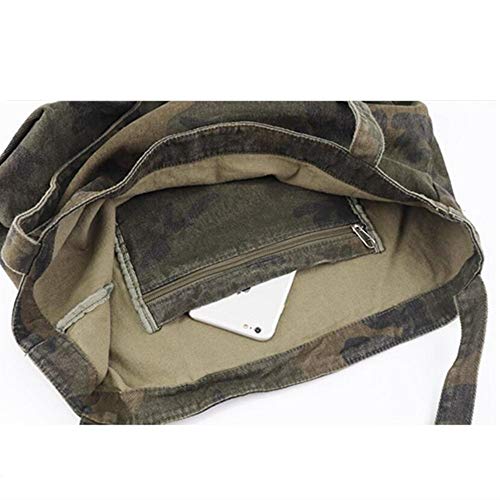 Women Large Vintage Canvas Camouflage Tote Shoulder Bag Shopping Handbag Hobo (Green)