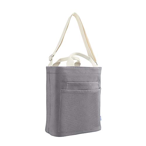 Large Canvas Tote Casual Work Shoulder Bag Daily Cross-body Hobo Handbags with Detachable Shoulder Strap (LIGHT GREY)