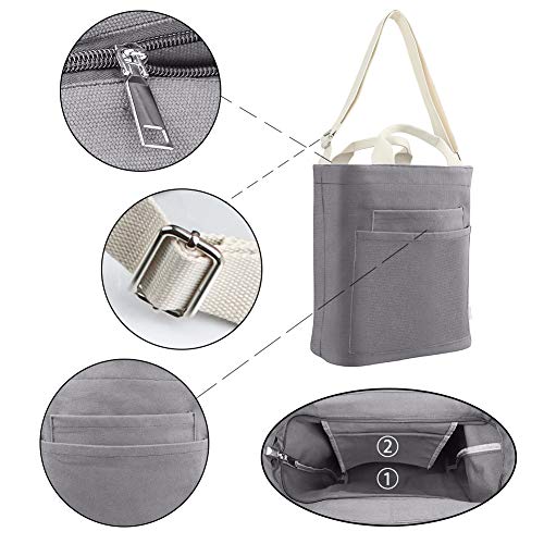 Large Canvas Tote Casual Work Shoulder Bag Daily Cross-body Hobo Handbags with Detachable Shoulder Strap (LIGHT GREY)