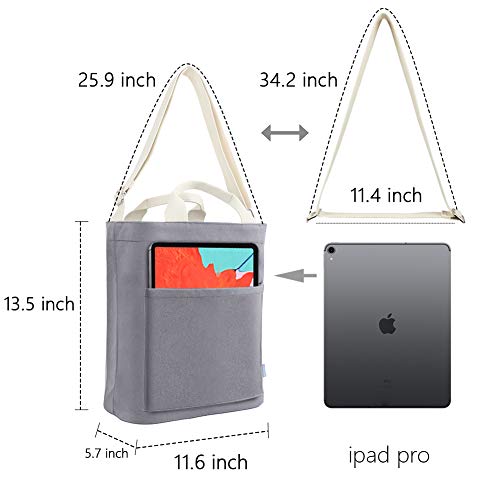 Large Canvas Tote Casual Work Shoulder Bag Daily Cross-body Hobo Handbags with Detachable Shoulder Strap (LIGHT GREY)