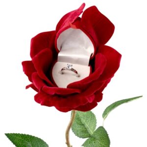 noble rose ring box – flower heart engagement ring box for proposal ring, ceremony, wedding or special occasions (red)