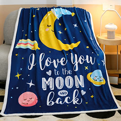 Zevrez I Love You to The Moon and Back Blanket, Soft Cute Kids Throw Blanket Birthday Gift for Girls Boys Adults Flannel Fleece Moon Blanket(Cartoon Moon, 48"x60")