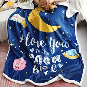 Zevrez I Love You to The Moon and Back Blanket, Soft Cute Kids Throw Blanket Birthday Gift for Girls Boys Adults Flannel Fleece Moon Blanket(Cartoon Moon, 48"x60")