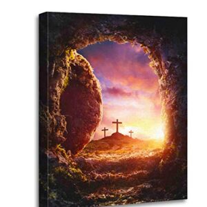 shenywell canvas print wooden framed wall decor art painting 16×20 inches easter crucifixion and resurrection home artwork bedroom living room easy to hang