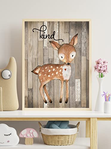 Woodland Nursery Decor for Boys - Animal Pictures Wall Art - Baby Room Animal Prints on Shiplap Background - Bear Deer Fox Raccoon Owl Squirrel Decor - Set of 6 PRINTS - 8x10 - UNFRAMED