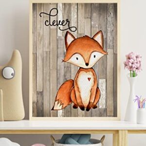 Woodland Nursery Decor for Boys - Animal Pictures Wall Art - Baby Room Animal Prints on Shiplap Background - Bear Deer Fox Raccoon Owl Squirrel Decor - Set of 6 PRINTS - 8x10 - UNFRAMED