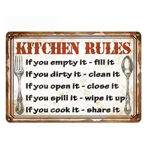 original retro design kitchen rules tin metal wall art signs, thick tinplate wall decoration print poster for kitchen…