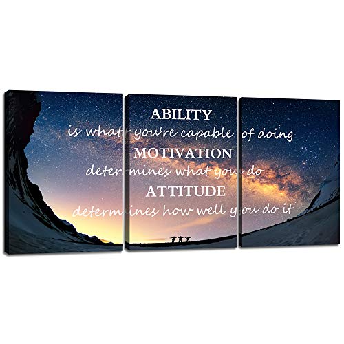 Yetaryy Motivational Quotes Canvas Wall Art Inspirational Ability Motivation Attitude Saying Words Posters Prints Entrepreneur Quote Home Office Bedroom Decor 3 Panels Ready to Hang - 36" W x 16" H