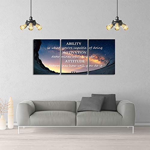 Yetaryy Motivational Quotes Canvas Wall Art Inspirational Ability Motivation Attitude Saying Words Posters Prints Entrepreneur Quote Home Office Bedroom Decor 3 Panels Ready to Hang - 36" W x 16" H