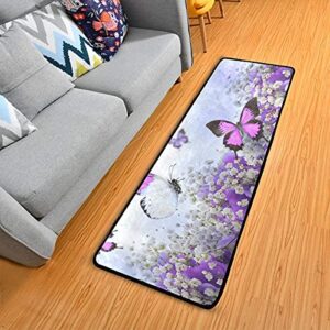 purple flowers and butterflies kitchen rugs non-slip soft doormats bath carpet floor runner area rugs for home dining living room bedroom 72″ x 24″