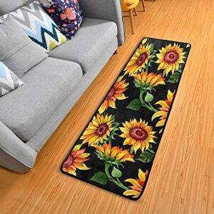 Sunflower Floral Kitchen Rugs Non-Slip Soft Doormats Bath Carpet Floor Runner Area Rugs for Home Dining Living Room Bedroom 72" X 24"
