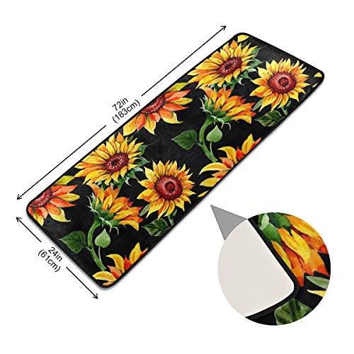 Sunflower Floral Kitchen Rugs Non-Slip Soft Doormats Bath Carpet Floor Runner Area Rugs for Home Dining Living Room Bedroom 72" X 24"