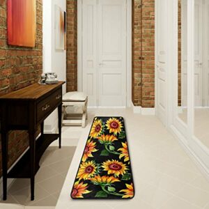 Sunflower Floral Kitchen Rugs Non-Slip Soft Doormats Bath Carpet Floor Runner Area Rugs for Home Dining Living Room Bedroom 72" X 24"