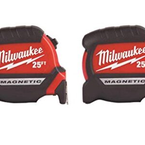 Milwaukee Tool 48-22-7125 Magnetic Tape Measure 25 ft x 1.83 Inch, 2 Pack