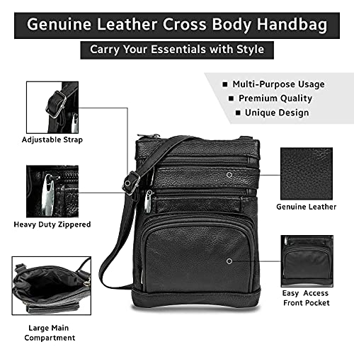 Krediz Genuine Leather Cross Body Handbag- Multi Pocket Women’s Purses with Adjustable Strap-Travel Ladies Shoulder Bags