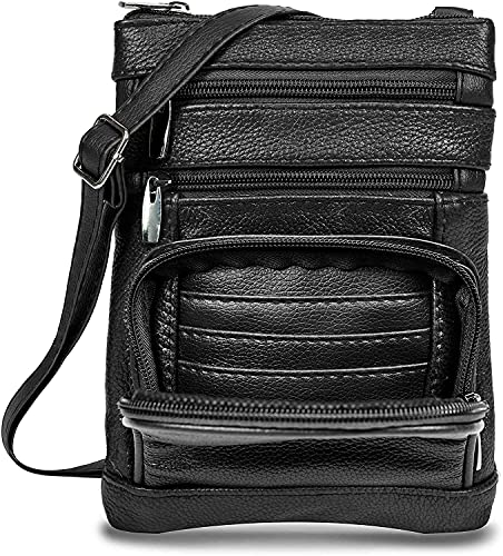 Krediz Genuine Leather Cross Body Handbag- Multi Pocket Women’s Purses with Adjustable Strap-Travel Ladies Shoulder Bags