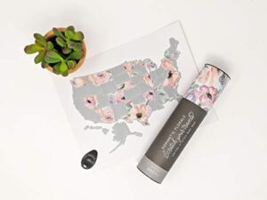 jetsettermaps scratch your travels romantic floral usa map (small silver)