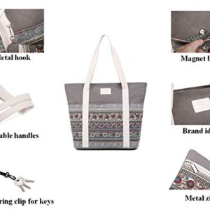 Wxnow Canvas Boho Tote Bag Top Handle for Women Shoulder Hobo Purse Beach Handbags School Word Travel Shopping Pack B-Light Grey