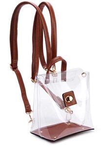 hoxis multifunction clear backpack for stadium approved convertible women cross body bag (brown)
