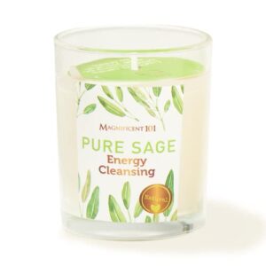 magnificent 101 pure sage energy cleansing candle for smudging, purification, chakra healing; great gift for meditation, aromatherapy & yoga practice; 100% natural soy wax candle in 6-oz. glass holder
