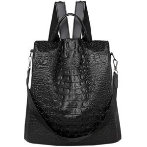 monique women medium crocodile pattern pu leather backpack anti-theft back zipper closure daypack convertible shoulder bag