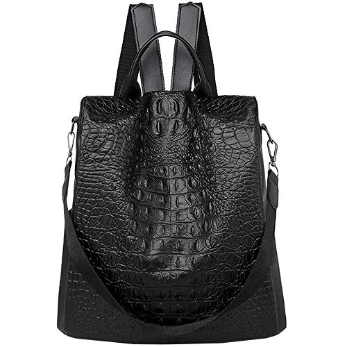 Monique Women Medium Crocodile Pattern PU Leather Backpack Anti-theft Back Zipper Closure Daypack Convertible Shoulder Bag