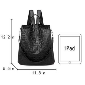 Monique Women Medium Crocodile Pattern PU Leather Backpack Anti-theft Back Zipper Closure Daypack Convertible Shoulder Bag