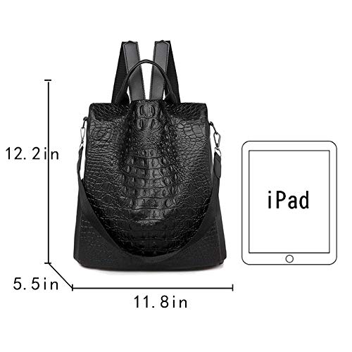 Monique Women Medium Crocodile Pattern PU Leather Backpack Anti-theft Back Zipper Closure Daypack Convertible Shoulder Bag