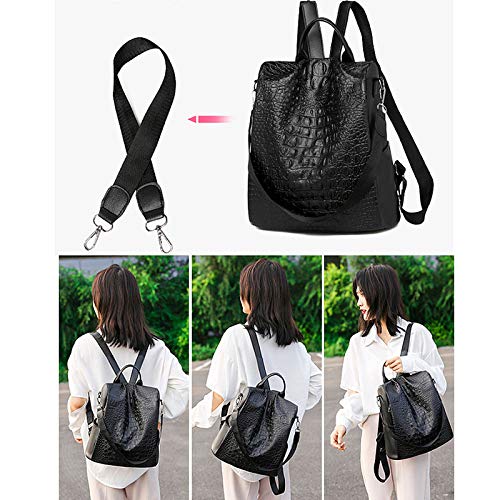 Monique Women Medium Crocodile Pattern PU Leather Backpack Anti-theft Back Zipper Closure Daypack Convertible Shoulder Bag
