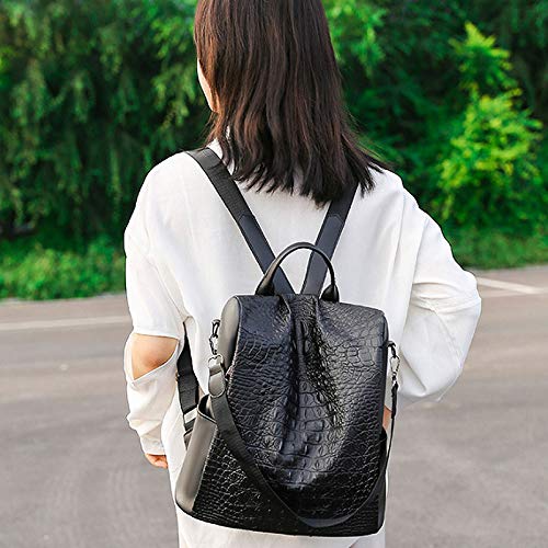 Monique Women Medium Crocodile Pattern PU Leather Backpack Anti-theft Back Zipper Closure Daypack Convertible Shoulder Bag