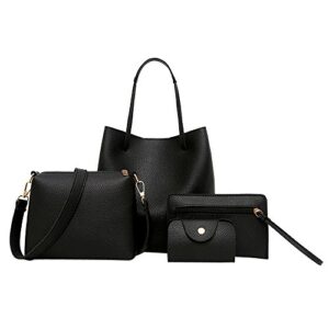 4pcs set chic handbags fashion satchel bags shoulder purses wallet top handle shopping travel work bags (black)