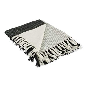 dii four square cotton woven throw, 50×60 with 3″ fringe, black/white