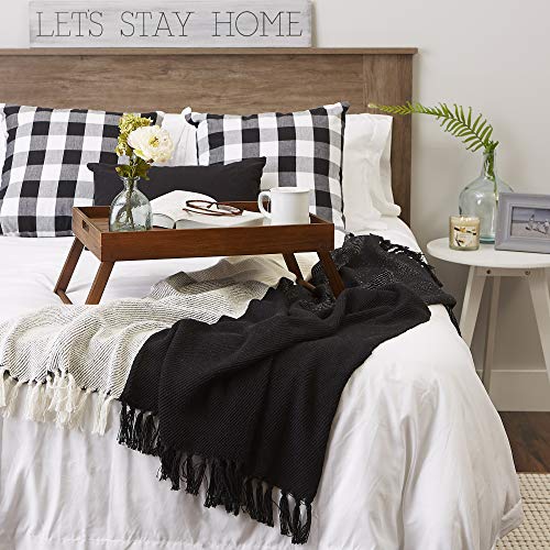 DII Four Square Cotton Woven Throw, 50x60 with 3" Fringe, Black/White