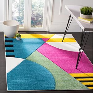 SAFAVIEH Hollywood Collection 4' x 6' Peacock Blue / Fuchsia HLW706C Mid-Century Modern Non-Shedding Living Room Bedroom Accent Rug