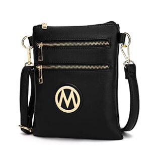 MKF Crossbody Bag for Women – Adjustable Strap – PU Leather Designer Crossover Lady Handbag Small Messenger Purse Black