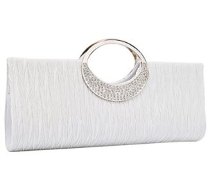 ziumudy pleated satin rhinestone evening bags wedding bridal clutches purse wallet handbags (white)