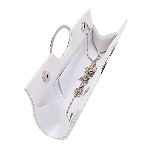 ZIUMUDY Pleated Satin Rhinestone Evening Bags Wedding Bridal Clutches Purse Wallet Handbags (White)