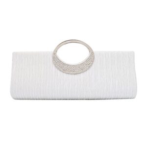 ZIUMUDY Pleated Satin Rhinestone Evening Bags Wedding Bridal Clutches Purse Wallet Handbags (White)