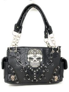 texas west women’s flora candy skull concealed carry handbag purse in multi-color (black)