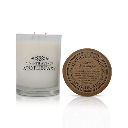 Apothecary Glass Jar Double Wick 14 Ounce Aromatherapy Soy Candle (Tobacco & Vanilla Bourbon)