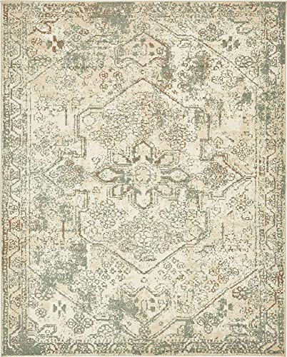 Unique Loom Tuareg Collection Vintage Distressed Traditional Center Medallion Area Rug, 8 x 10 ft, Cream/Slate Blue