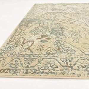 Unique Loom Tuareg Collection Vintage Distressed Traditional Center Medallion Area Rug, 8 x 10 ft, Cream/Slate Blue