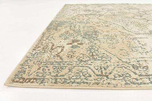 Unique Loom Tuareg Collection Vintage Distressed Traditional Center Medallion Area Rug, 8 x 10 ft, Cream/Slate Blue