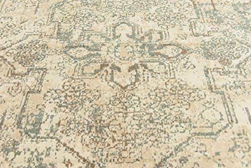 Unique Loom Tuareg Collection Vintage Distressed Traditional Center Medallion Area Rug, 8 x 10 ft, Cream/Slate Blue