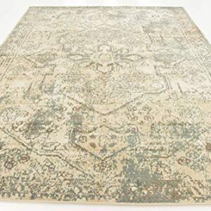 Unique Loom Tuareg Collection Vintage Distressed Traditional Center Medallion Area Rug, 8 x 10 ft, Cream/Slate Blue