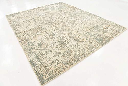 Unique Loom Tuareg Collection Vintage Distressed Traditional Center Medallion Area Rug, 8 x 10 ft, Cream/Slate Blue