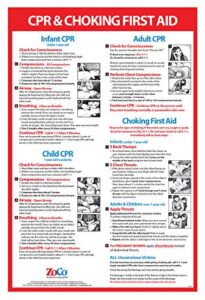 cpr and choking poster for infant, child, adult – laminated, 12 x 18 in. – cpr, heimlich maneuver first aid sign – restaurant, school nurse office, workplace healthcare poster